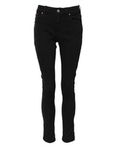 Black Cotton Logo Skinny Mid Waist Denim Jeans